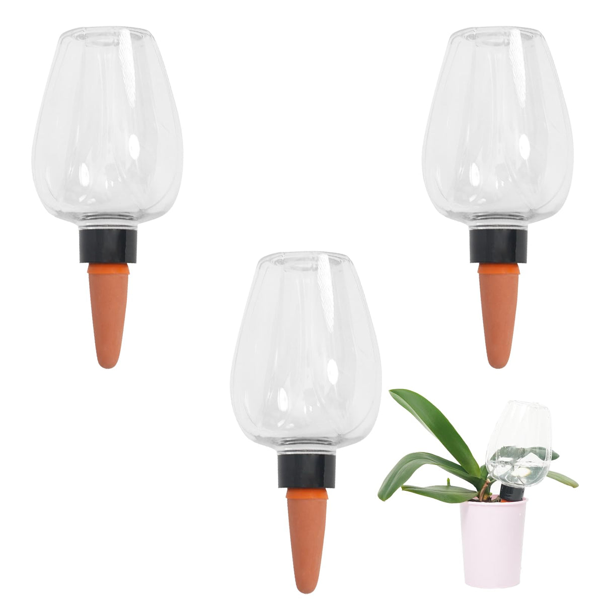 GEWOSI 3-pack self-watering globes in pot for steady indoor plant hydration