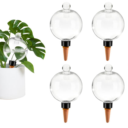 GEWOSI self-watering globe four-pack maintains steady indoor plant hydration.