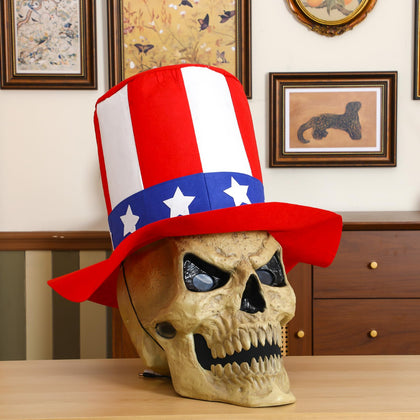 Geyoga 12ft skeleton patriotic hat adds dramatic Independence Day display.