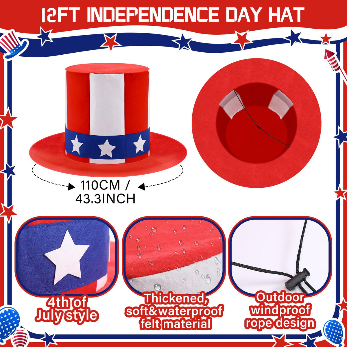 Geyoga patriotic red blue white skeleton hat enhances outdoor lawn decor.
