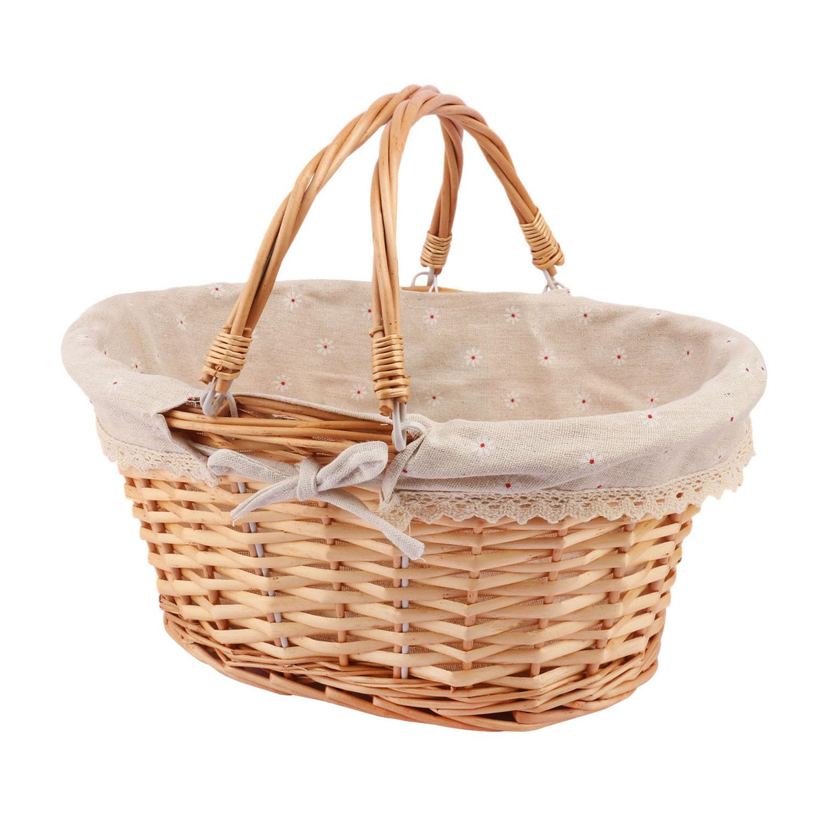 Geytetqi natural wicker basket with linen lining, large capacity for picnic essentials.
