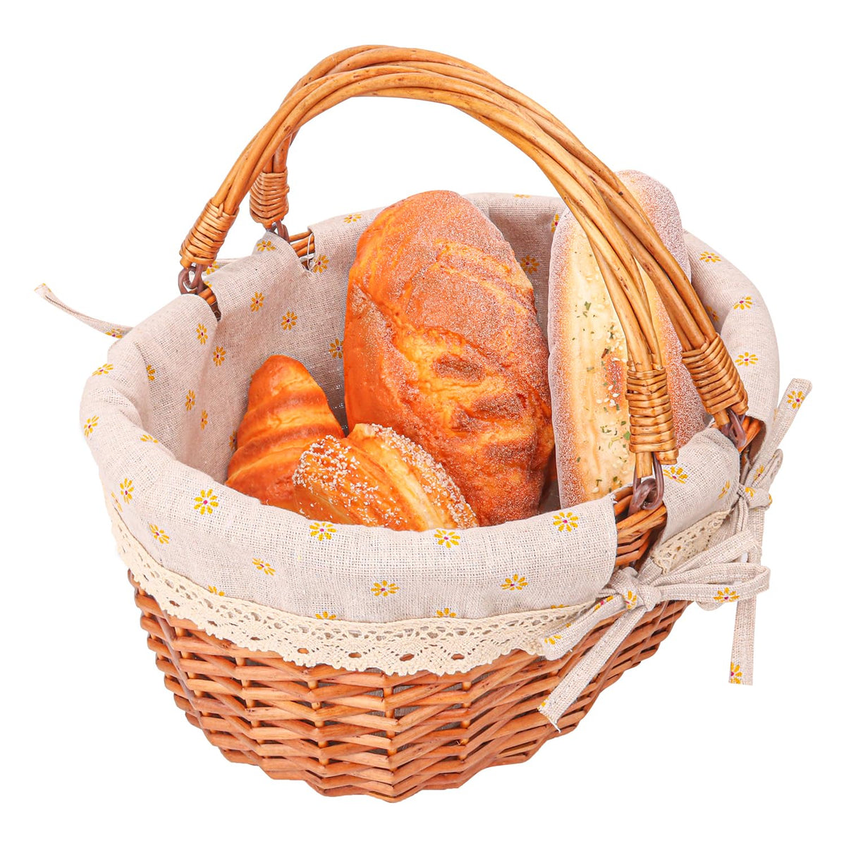 Geytetqi wicker picnic basket with double folding handles for easy transport.