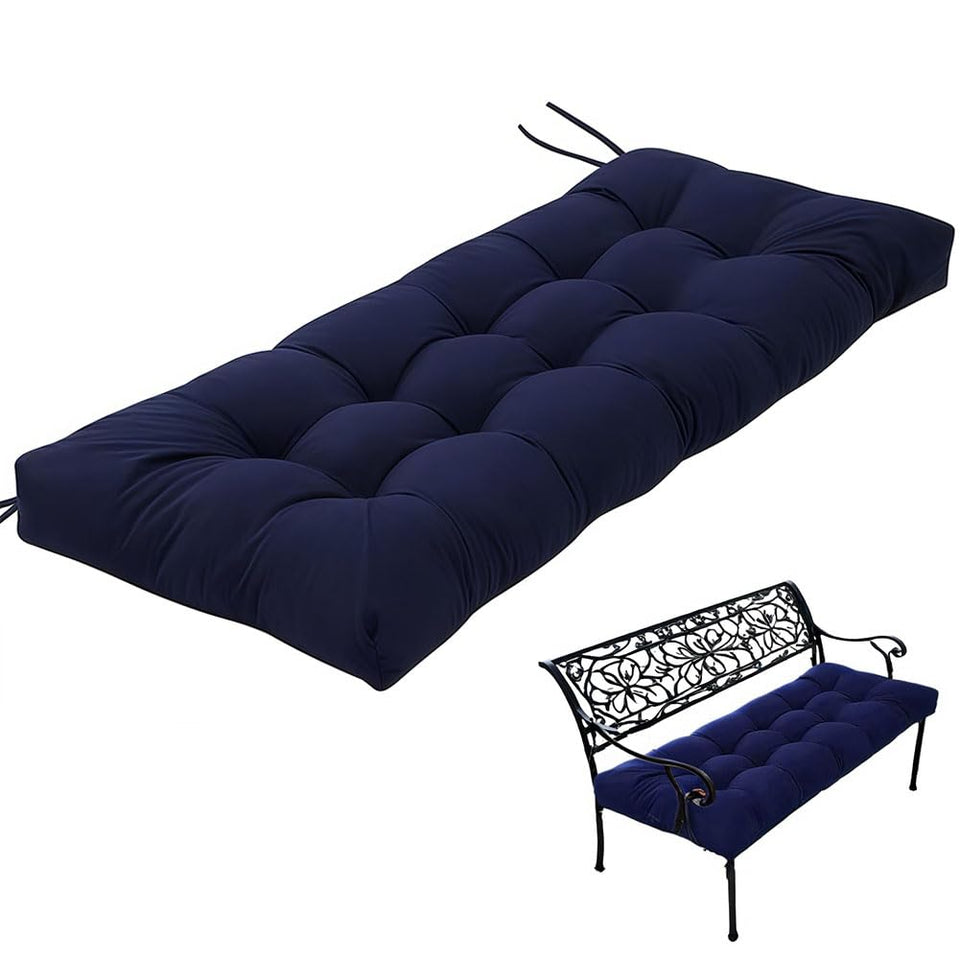 Gfgift navy bench cushion on patio chair for outdoor lounging.