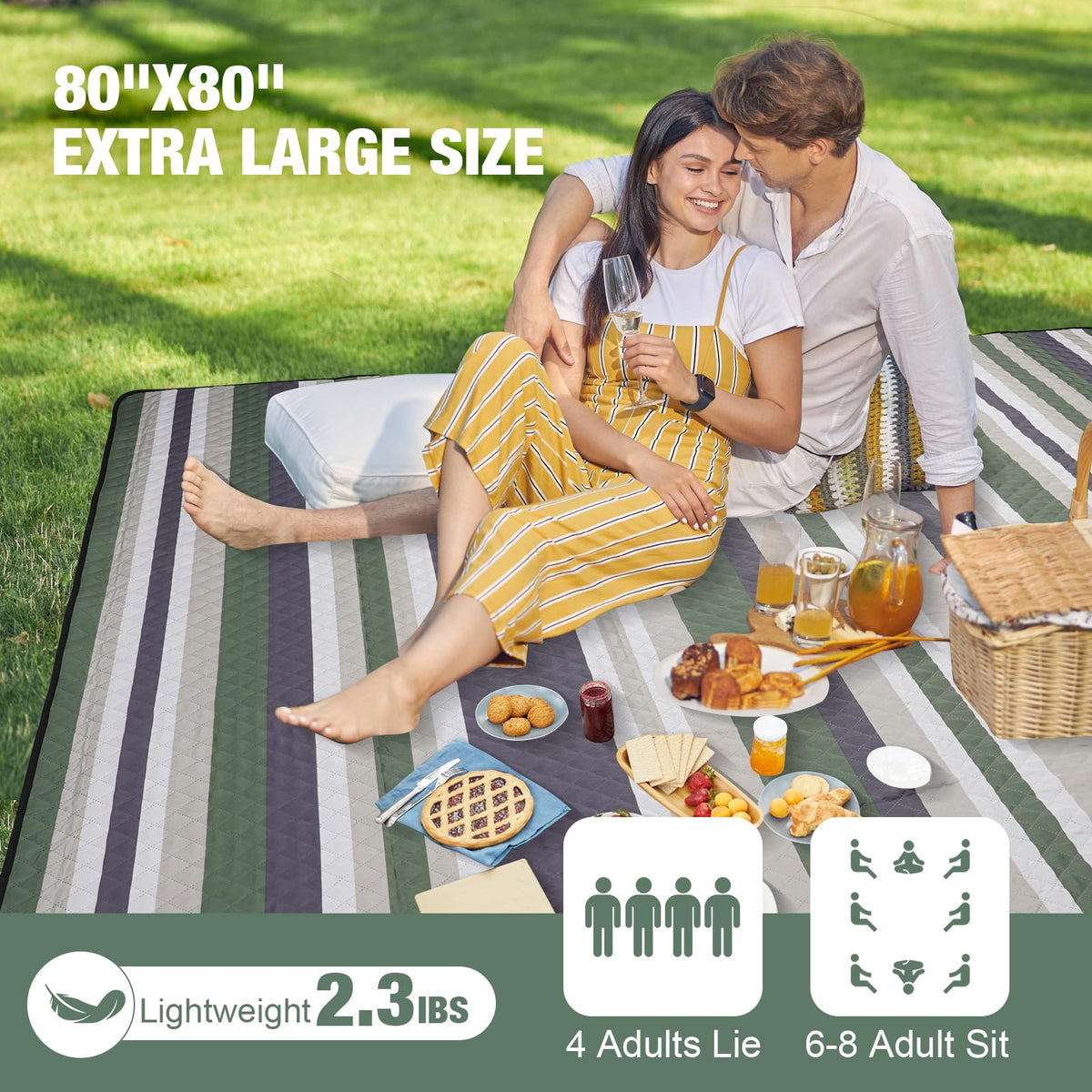 G GOOD GAIN picnic blanket unfolded on lawn spacious for 6 to 8 people