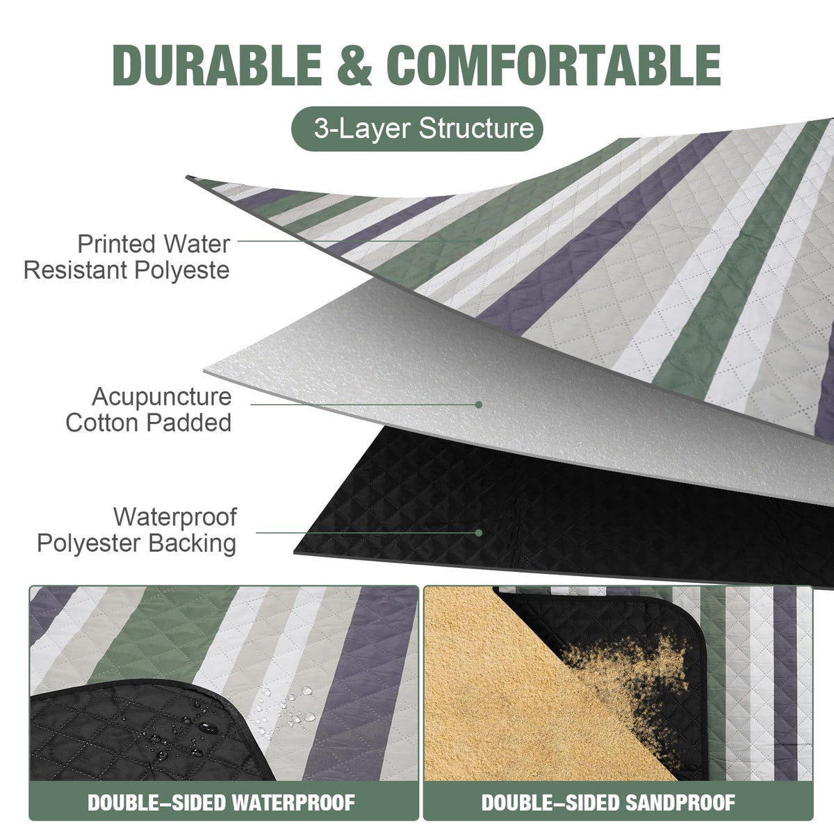 G GOOD GAIN picnic blanket waterproof back keeps you dry on damp ground