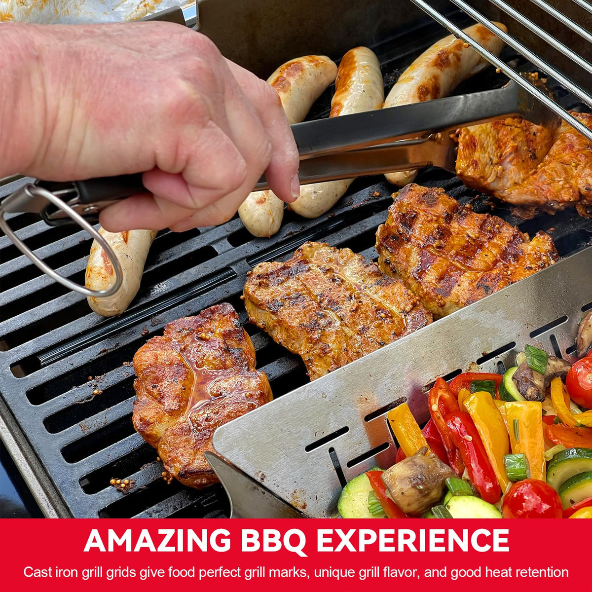 GGC cast iron grates create beautiful grill marks on foods.