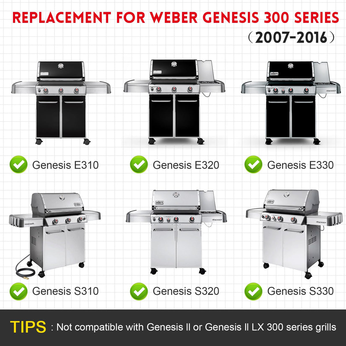 GGC two-piece cast iron grill grates, front view, enhanced durability.