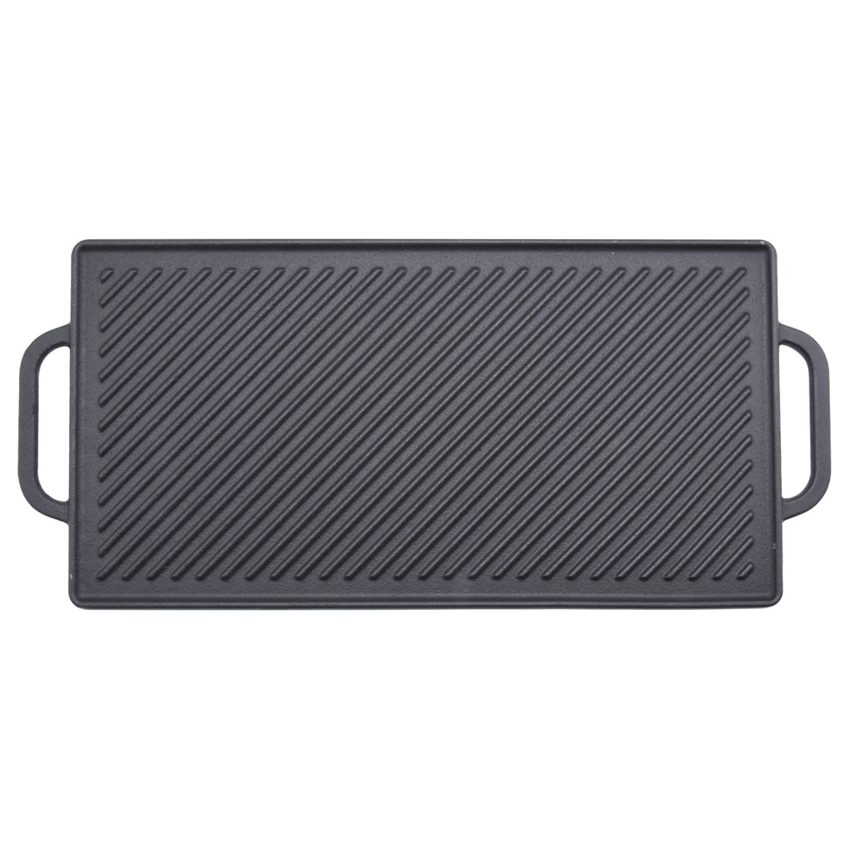 GGC cast iron reversible grill griddle, top view, sturdy design for even heat
