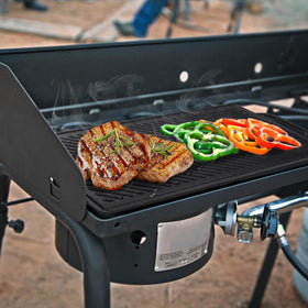 GGC cast iron packaging shows one-piece reversible griddle for complete cooking solution