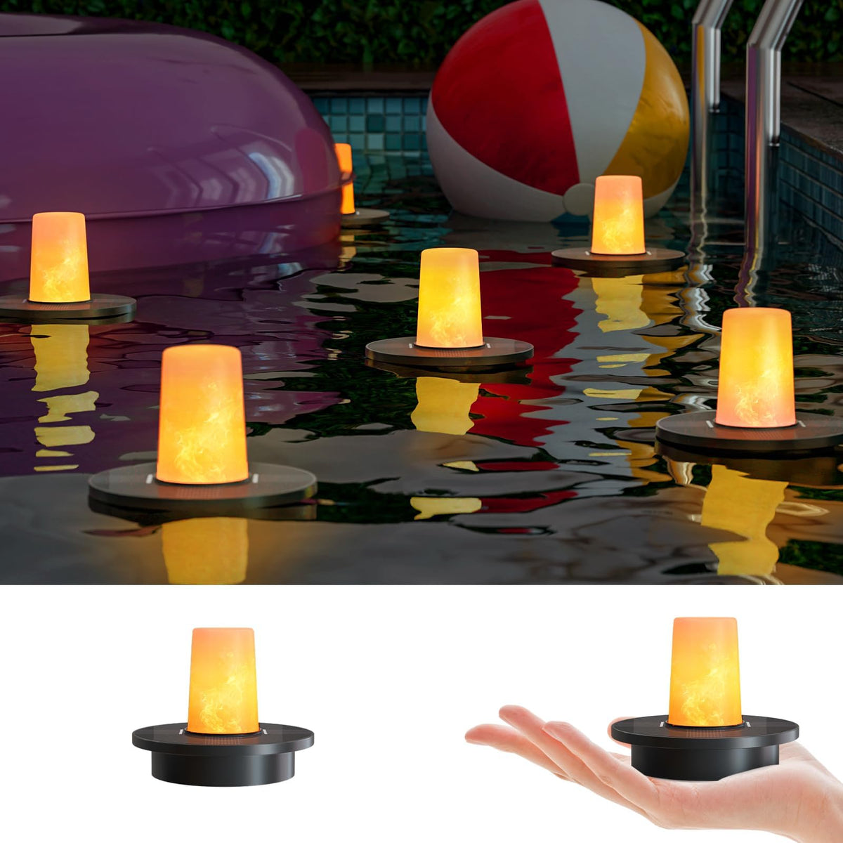 GGNOO solar floating pool lights glow on water for ambient evenings