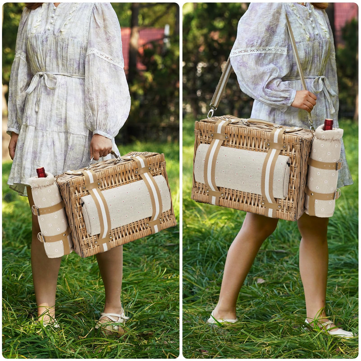 G GOOD GAIN picnic basket with double canvas straps for secure carrying