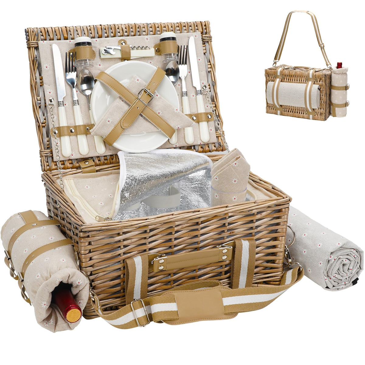 G GOOD GAIN picnic basket closed in willow for durable outdoor dining