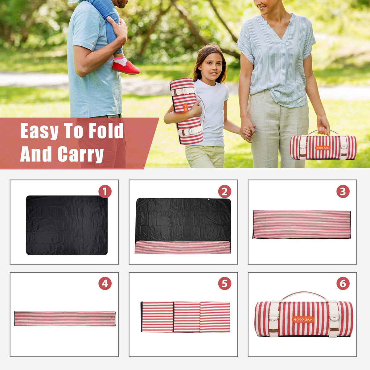 G GOOD GAIN beach-ready blanket that helps keep sand at bay.