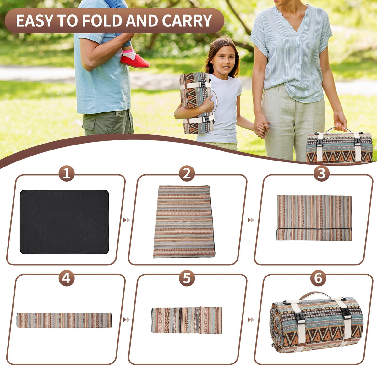 G GOOD GAIN picnic blanket folded neatly for compact storage and travel