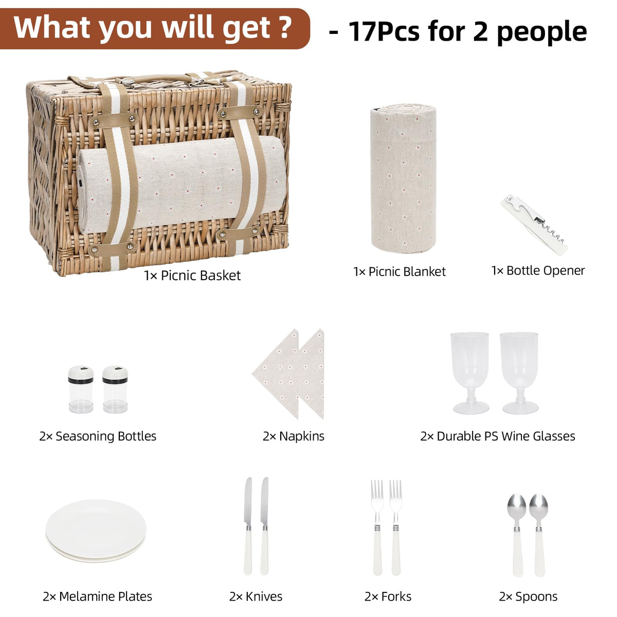 Large waterproof picnic blanket included for outdoor meals.