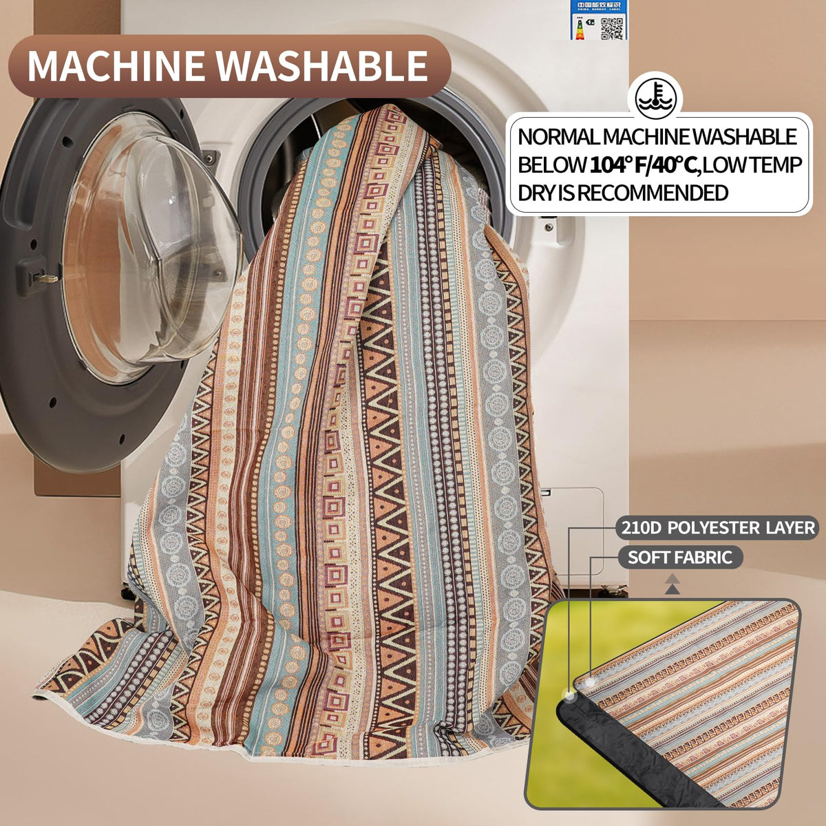 G GOOD GAIN picnic blanket surface is machine-washable and easy to clean