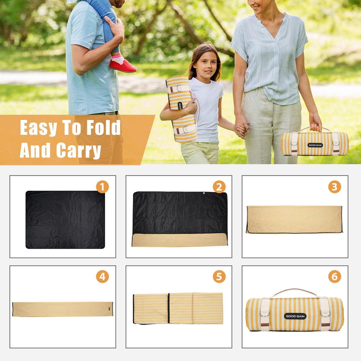 G GOOD GAIN machine washable fabric simplifies cleanup after outdoor days.