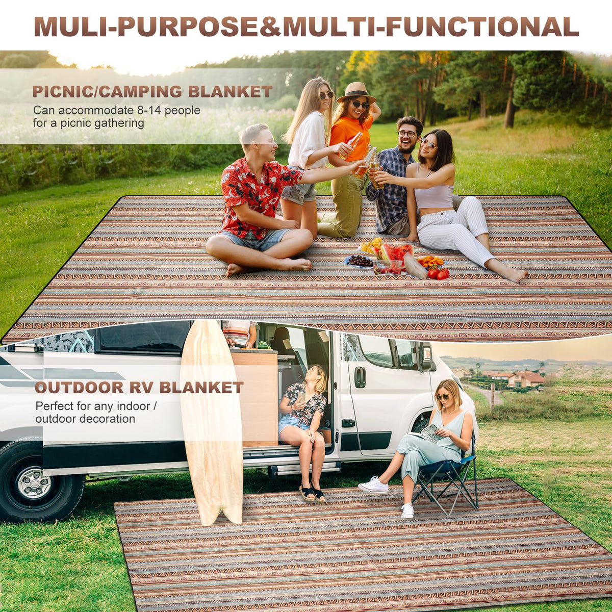 G GOOD GAIN picnic blanket waterproof backing prevents dampness on lawn