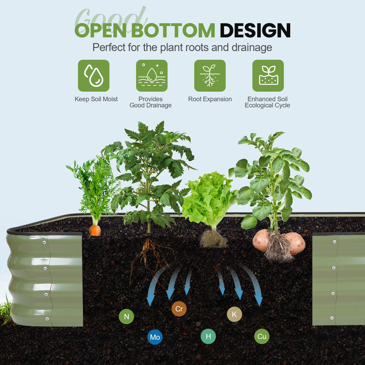 G GOOD GAIN bed for vegetables and flowers demonstrates multi-use versatility.