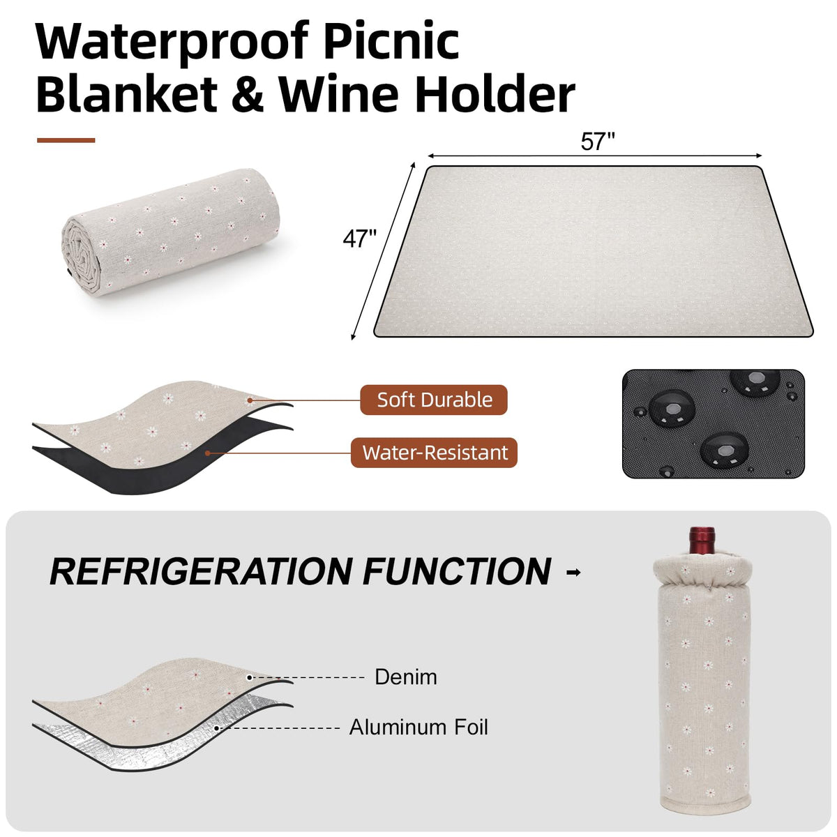 G GOOD GAIN waterproof picnic blanket 57x47 inches for versatile outdoor seating