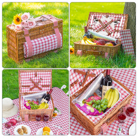 G GOOD GAIN waterproof picnic blanket provides comfortable seating outdoors for four.