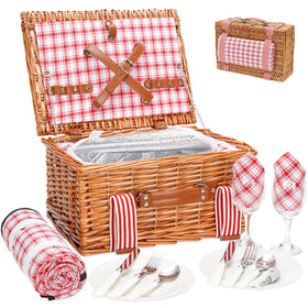 G GOOD GAIN wicker picnic basket for 2 with cutlery and plates, ideal for romantic picnics.