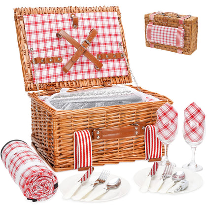 G GOOD GAIN wicker picnic basket for 2 with cutlery and plates, ideal for romantic picnics.