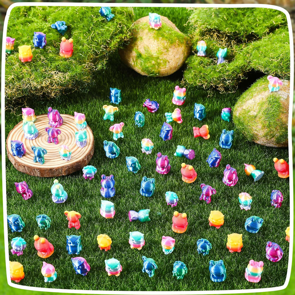 GGSTDDUP mini animals display set, six-piece collection for creative cake decor and moss layouts.