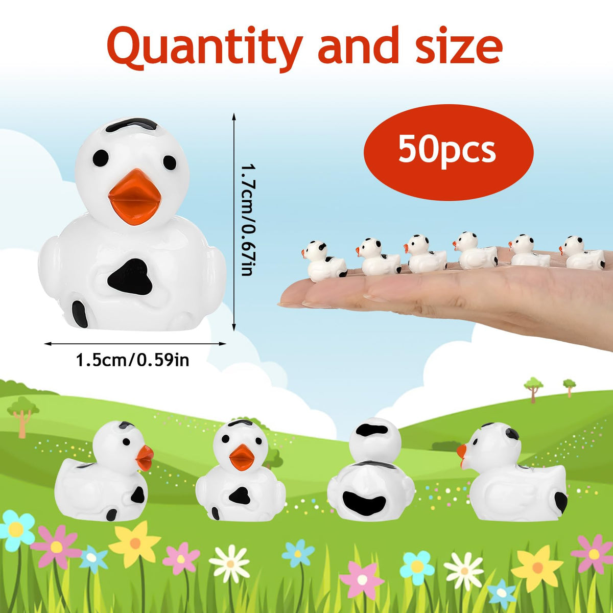 GGSTDDUP tiny white cow resin duck adds whimsy to shelves and desks.