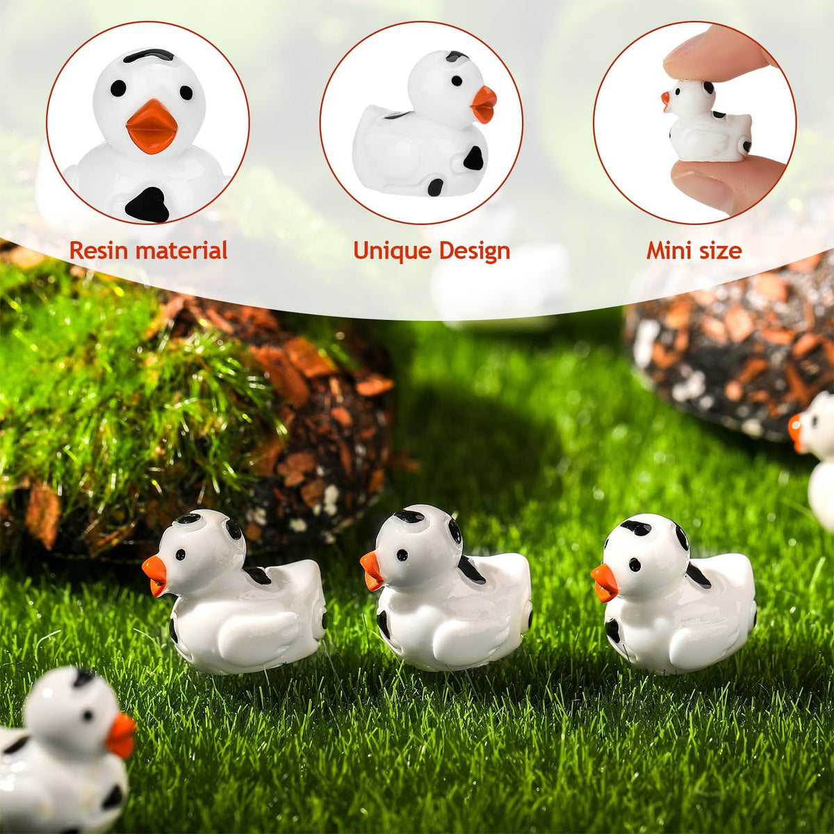 GGSTDDUP cow-print resin duck set enhances dollhouse scenes with charm.