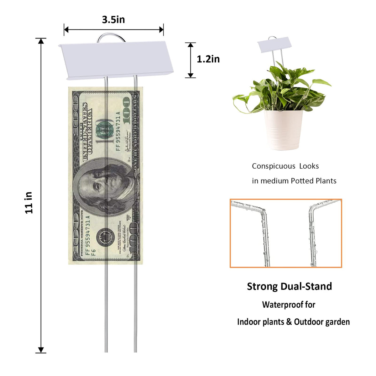 GHAMYEE 11-inch plant marker designed for easy reading in beds and containers.