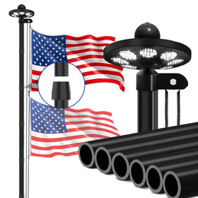 GHOSOONE 25ft outdoor flagpole with solar light illustrating dusk-to-dawn visibility