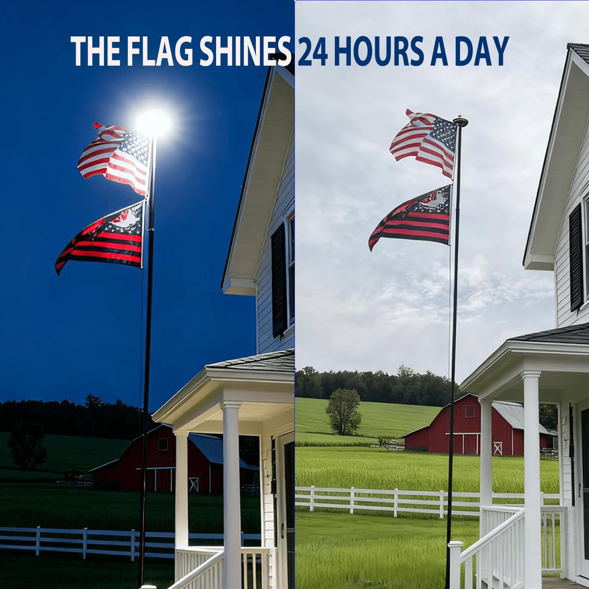GHOSOONE dual-flag display using smooth pulley system to prevent wrapping