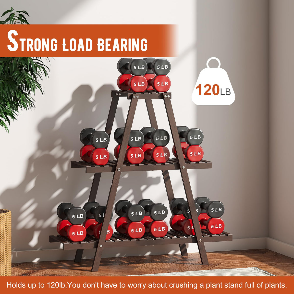 GHWIE space-saving plant stand with compact 11x32-inch footprint.