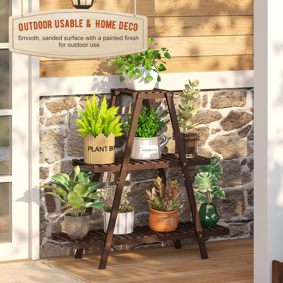 GHWIE triangle-stable plant holder highlighting up to 120lb load capacity.