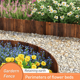 GHWIE wooden garden edging border highlights a flower-bed-border with natural wood grain.