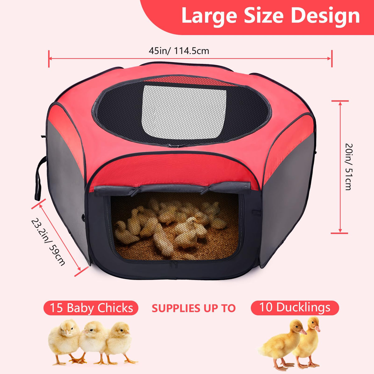GHWMYD 45L x 45W x 20H dimensions fit chicks and ducklings.
