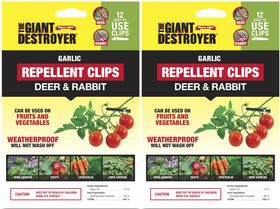 The Giant Destroyer Garlic Repellent Clips protect garden plants from deer and rabbits.