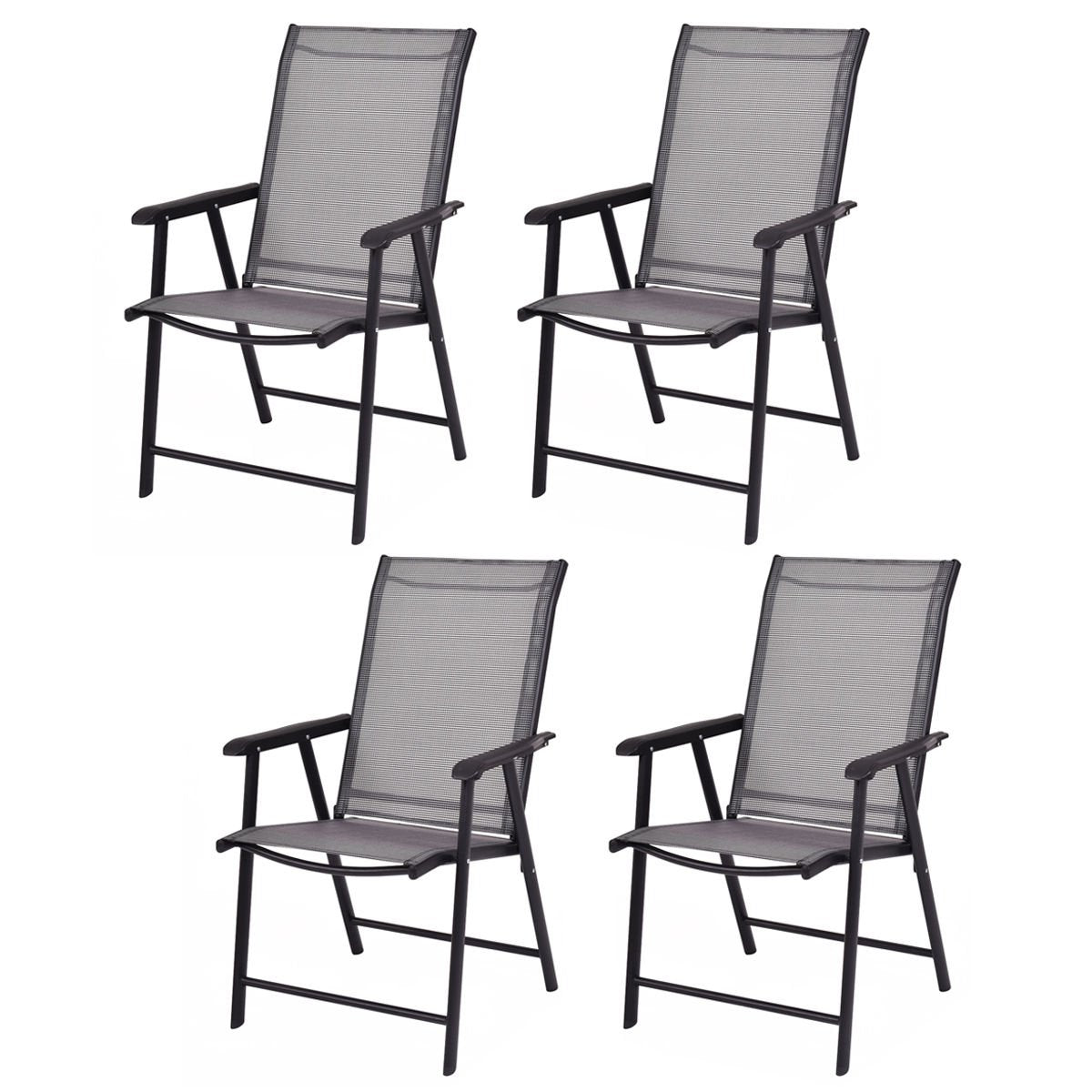 Giantex four-pack folding patio chairs with grey steel frame for outdoor use.