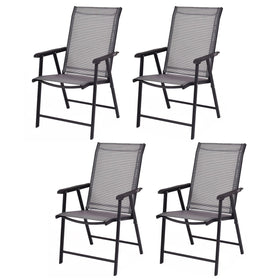 Giantex four-pack folding patio chairs with grey steel frame for outdoor use.