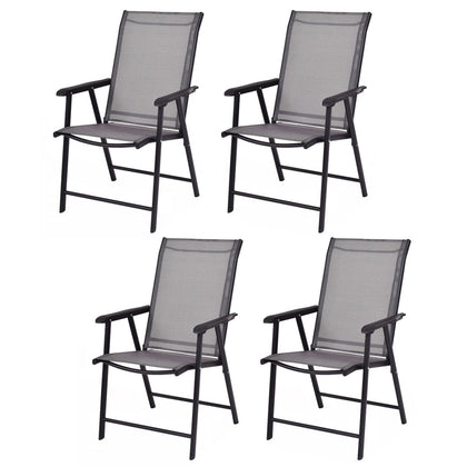 Giantex four-pack folding patio chairs with grey steel frame for outdoor use.