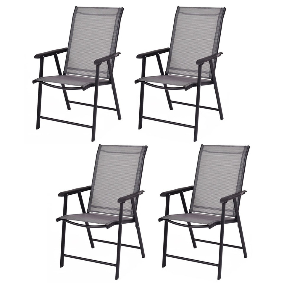 Giantex four-pack folding patio chairs with grey steel frame for outdoor use.