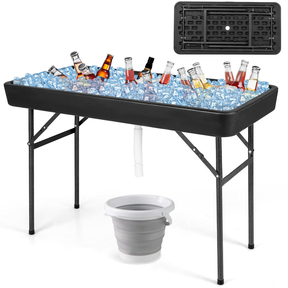 Giantex 4ft folding ice table with drain for easy outdoor cleanup