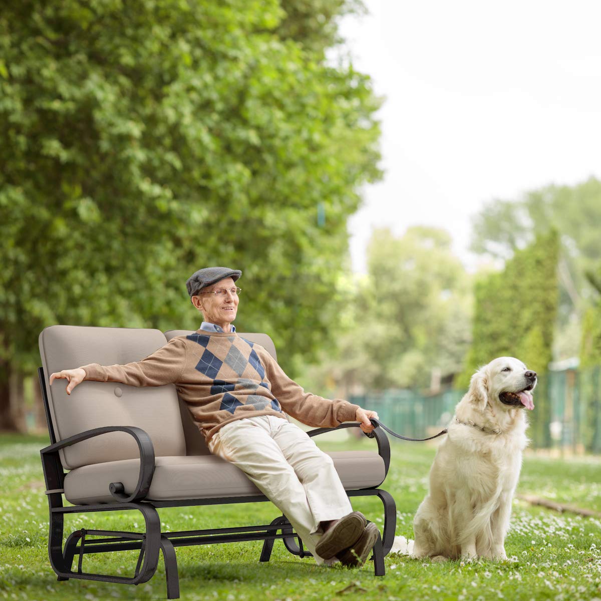 Giantex beige glider chair with ergonomic backrest for long lounging.