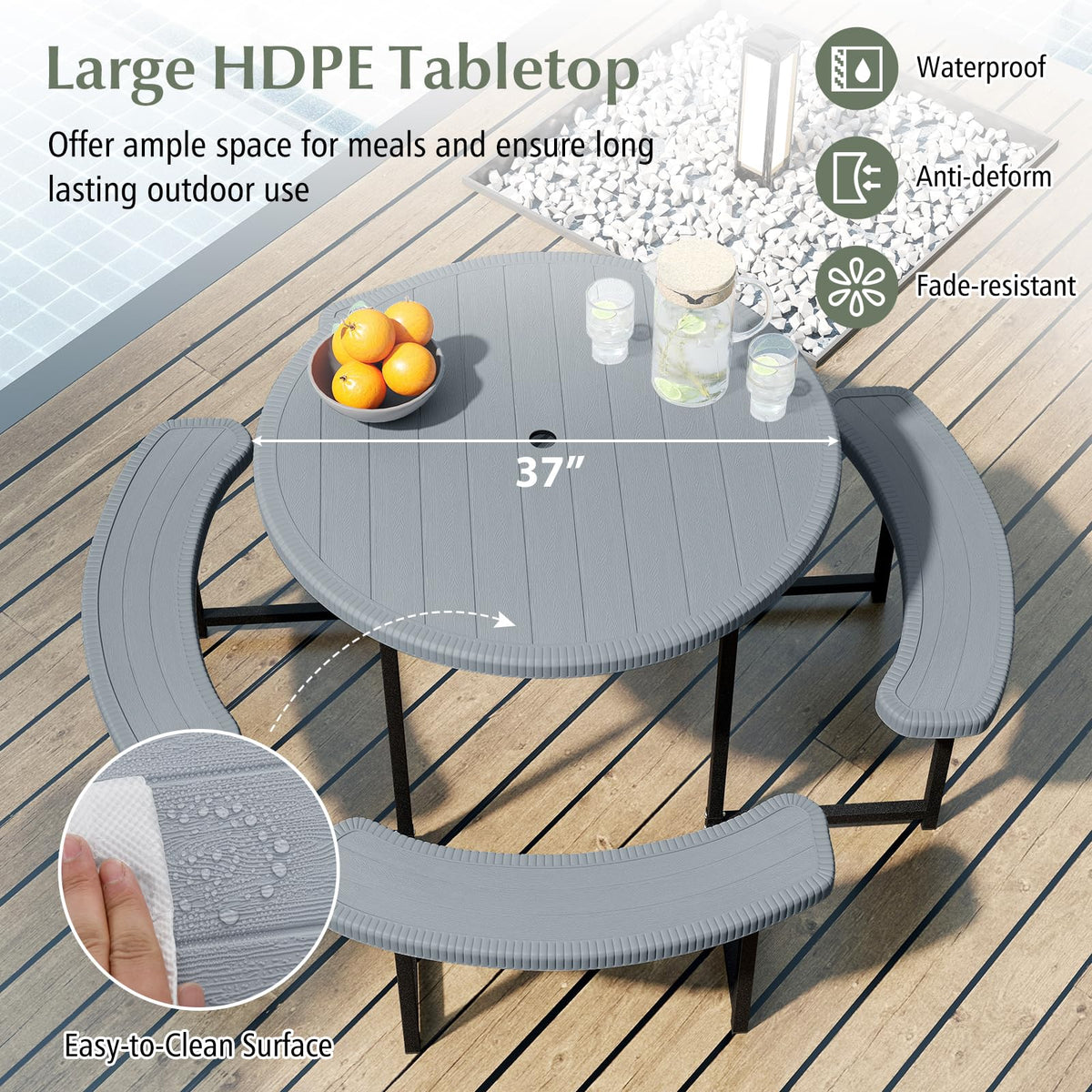 Giantex outdoor dining set shown with 37x8 inch benches.