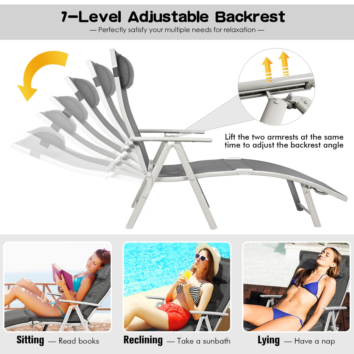 Giantex poolside chaise lounge folded for compact storage and portability.