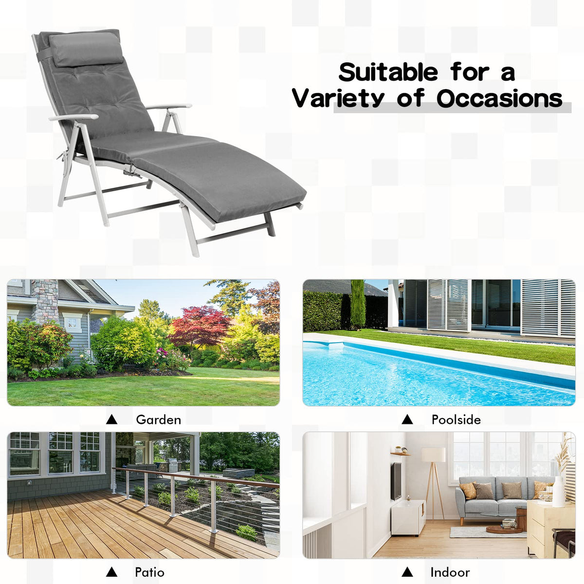 Giantex weather-resistant finish suits garden, patio, and pool areas.
