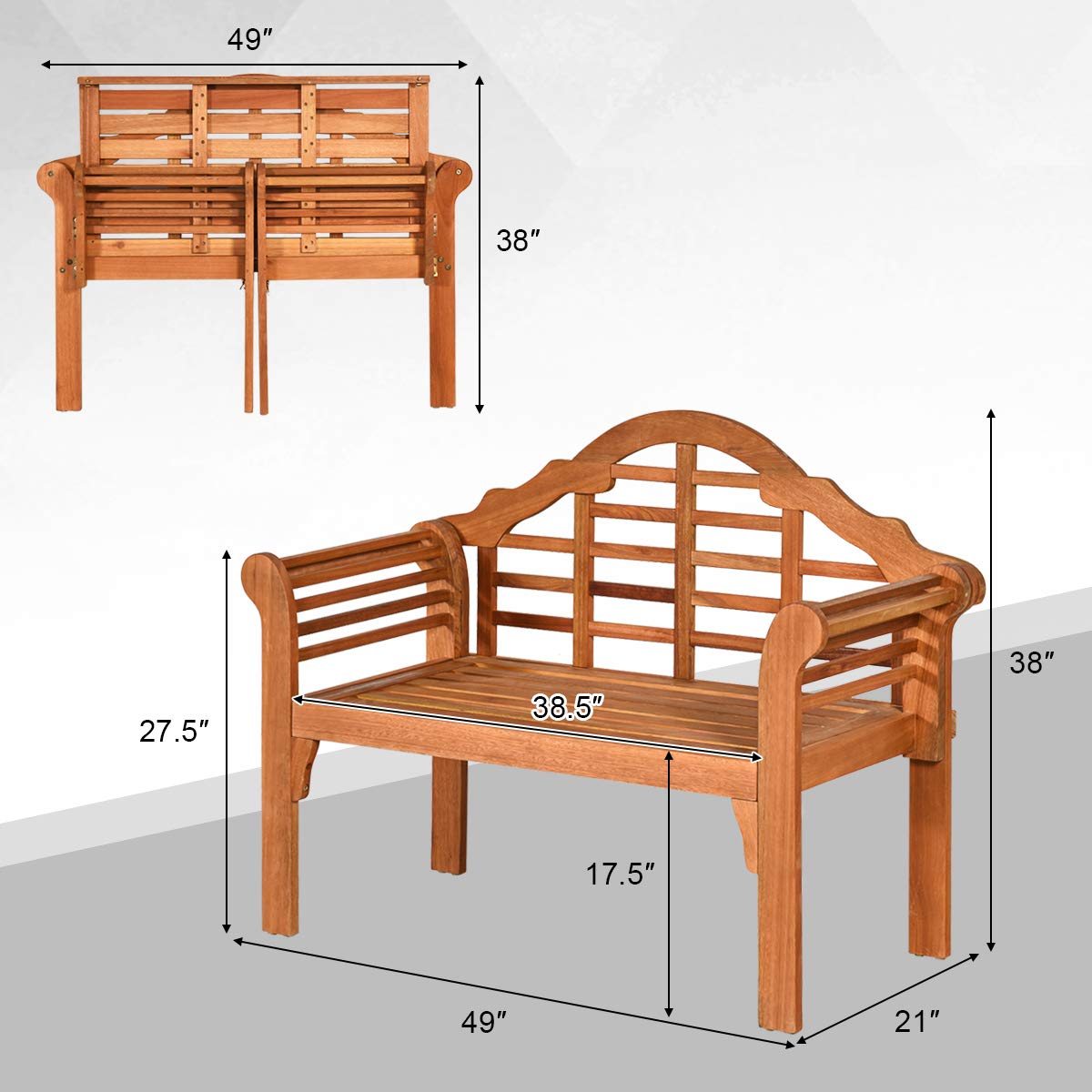 Giantex foldable garden bench stored in tight spaces.