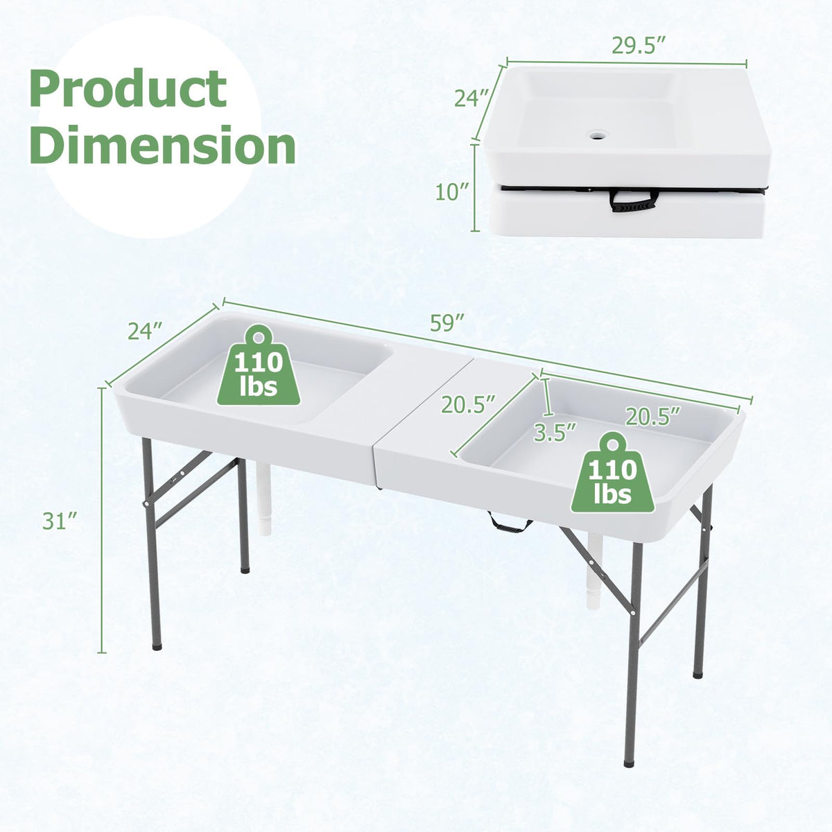 Giantex HDPE tabletop 59x24 inches resists weather and cracking