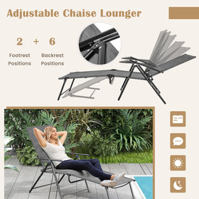 Giantex lounge chair outdoor six-position backrest grey — customizable comfort while reading.